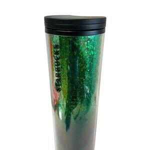 Starbucks Green Glitter Tumbler With Black Lid 16oz